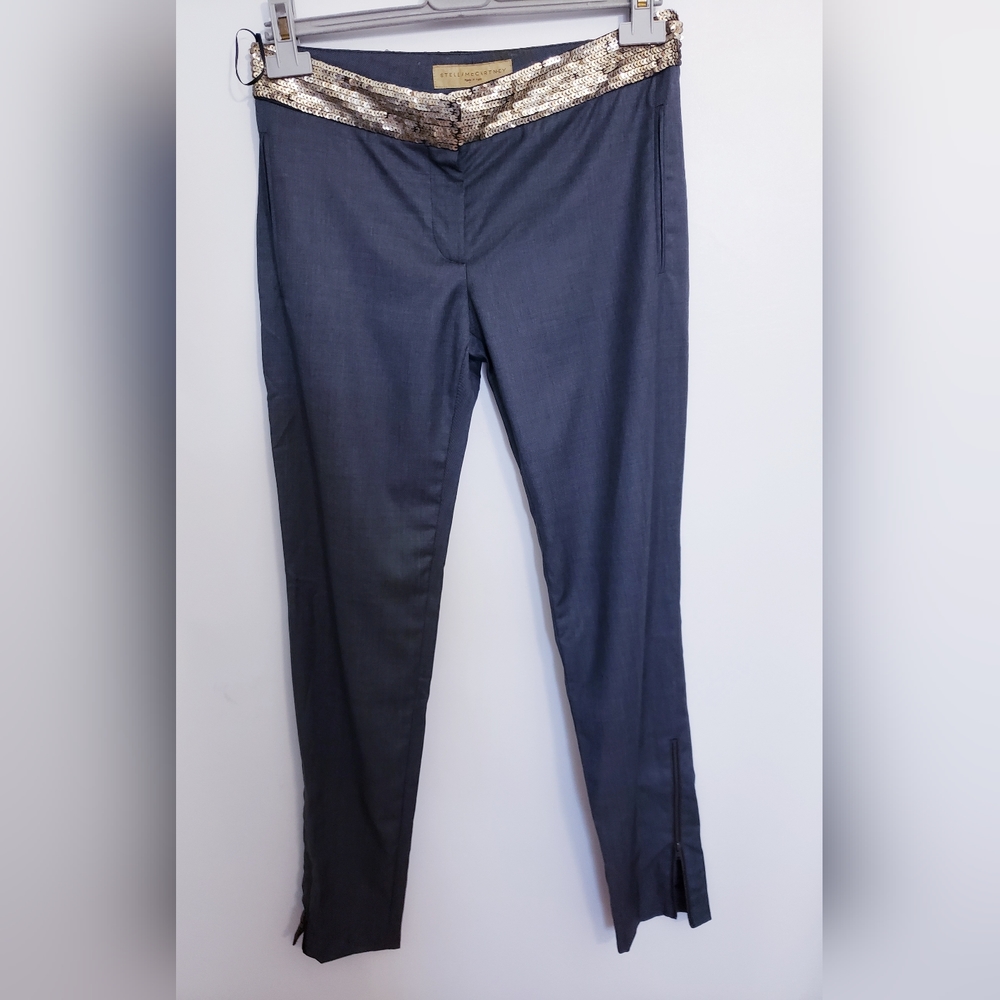 Stella McCartney Gray Wool Pants Trousers Sequenced Gold Belt Sz. 40 italy